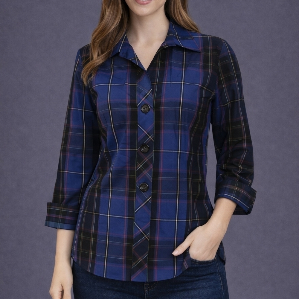 FOXCROFT Wrinkle Free Shaped Fit Button Down Emo Shacket Shirt
